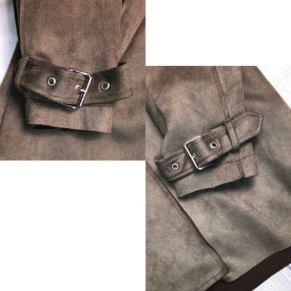 Olive Faux Suede Jacket w/Detachable Fur Collar - Picture 5 of 6